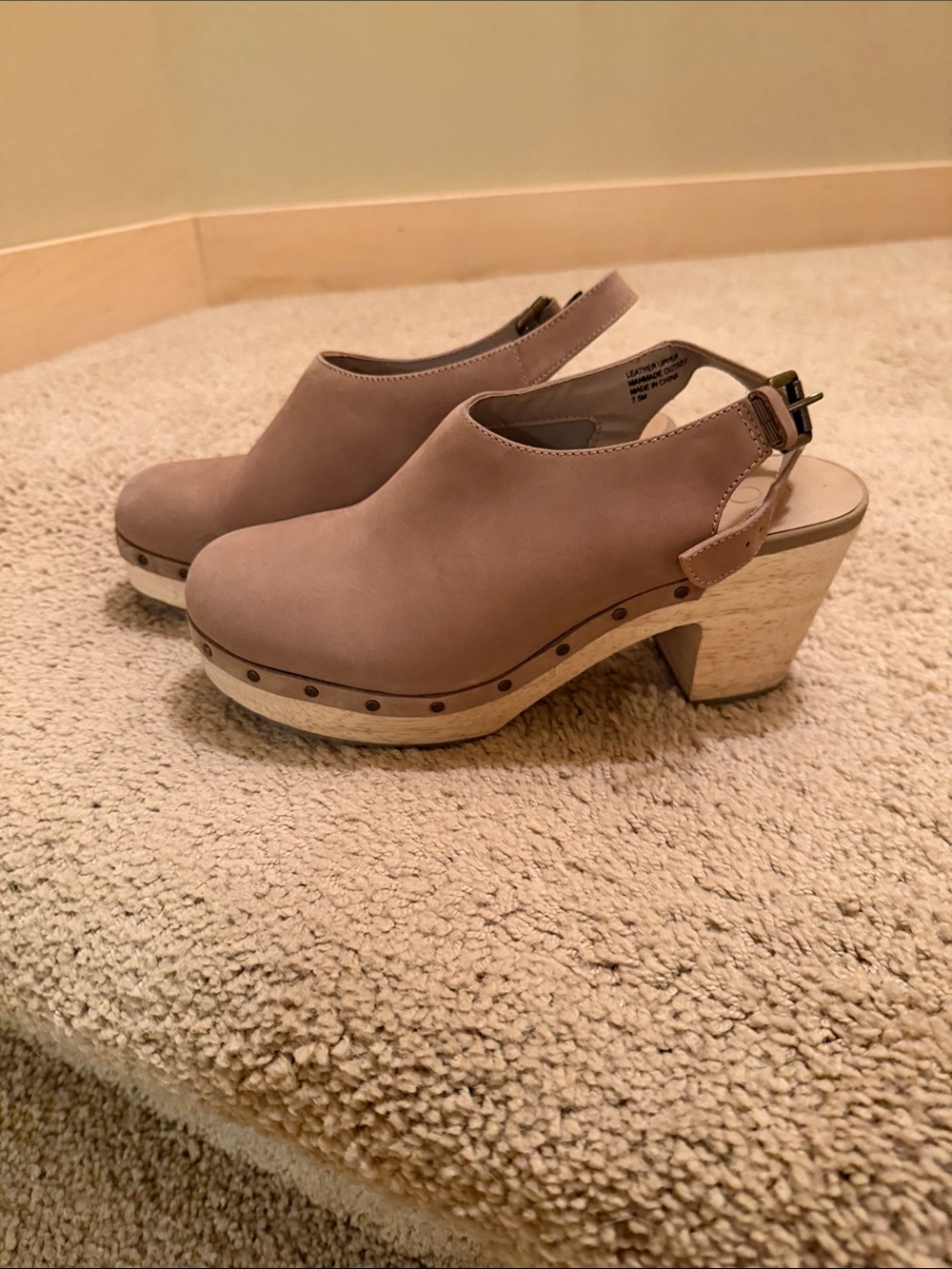 LOFT Taupe Nubuck Slingback Clogs with Wood Heel